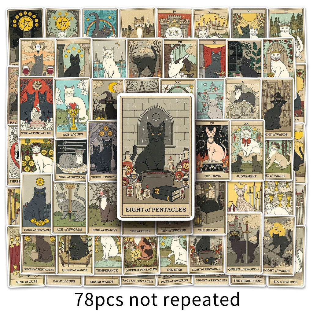 78 tarot card themed waterproof stickers in a cute graffiti style for luggage and laptops