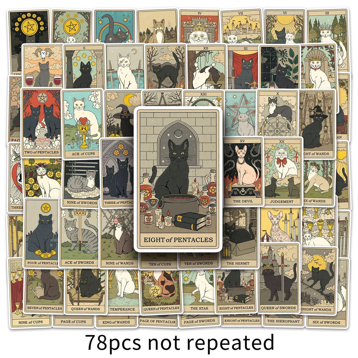 78 tarot card themed waterproof stickers in a cute graffiti style for luggage and laptops