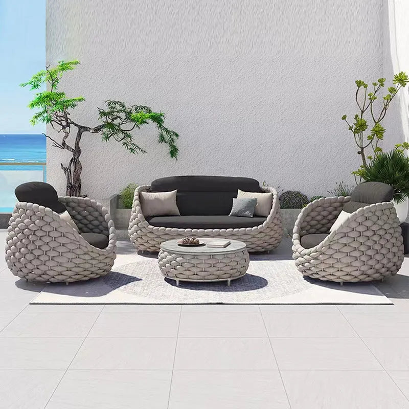 Outdoor patio lounge sofa coffee table set with PE rattan weave and alloy frame