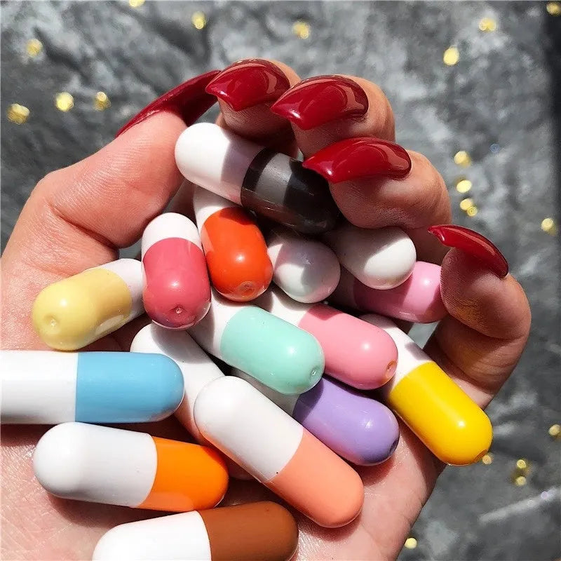 16-piece mini capsule velvet lipstick set in canned pill container with assorted colours