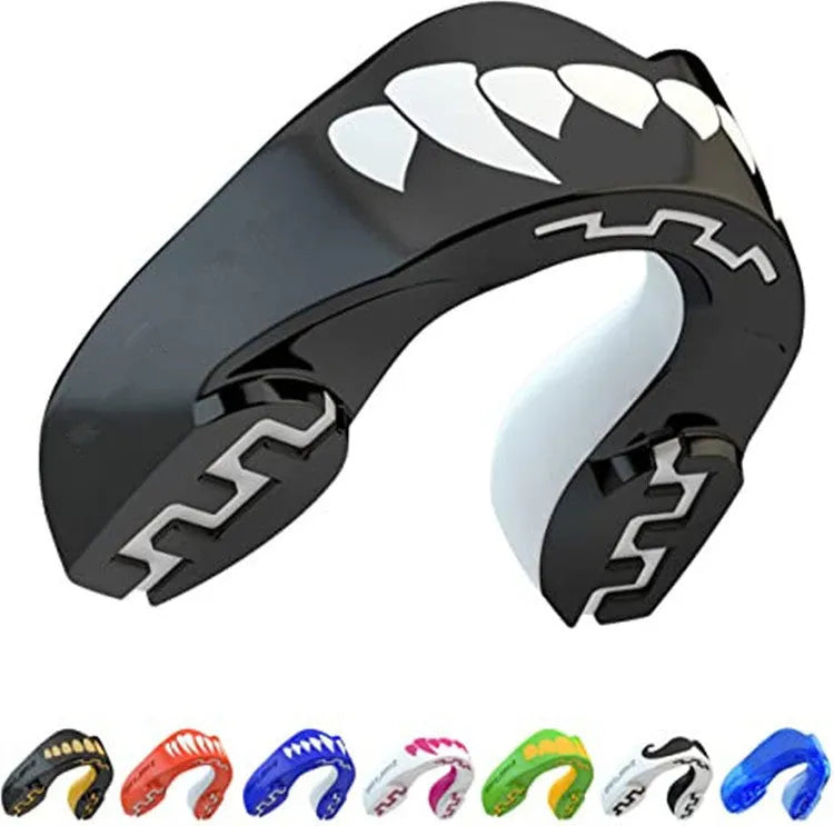 Adult boxing mouthguard with tooth socket design and printed teeth pattern for martial arts sports protection