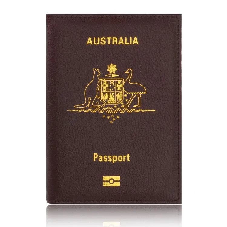 Light blue PU leather card bag passport wallet with ID and card slots on flat surface