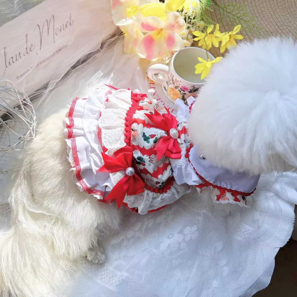 Polyester princess-style rabbit skirt dress for a small dog on a white background.
