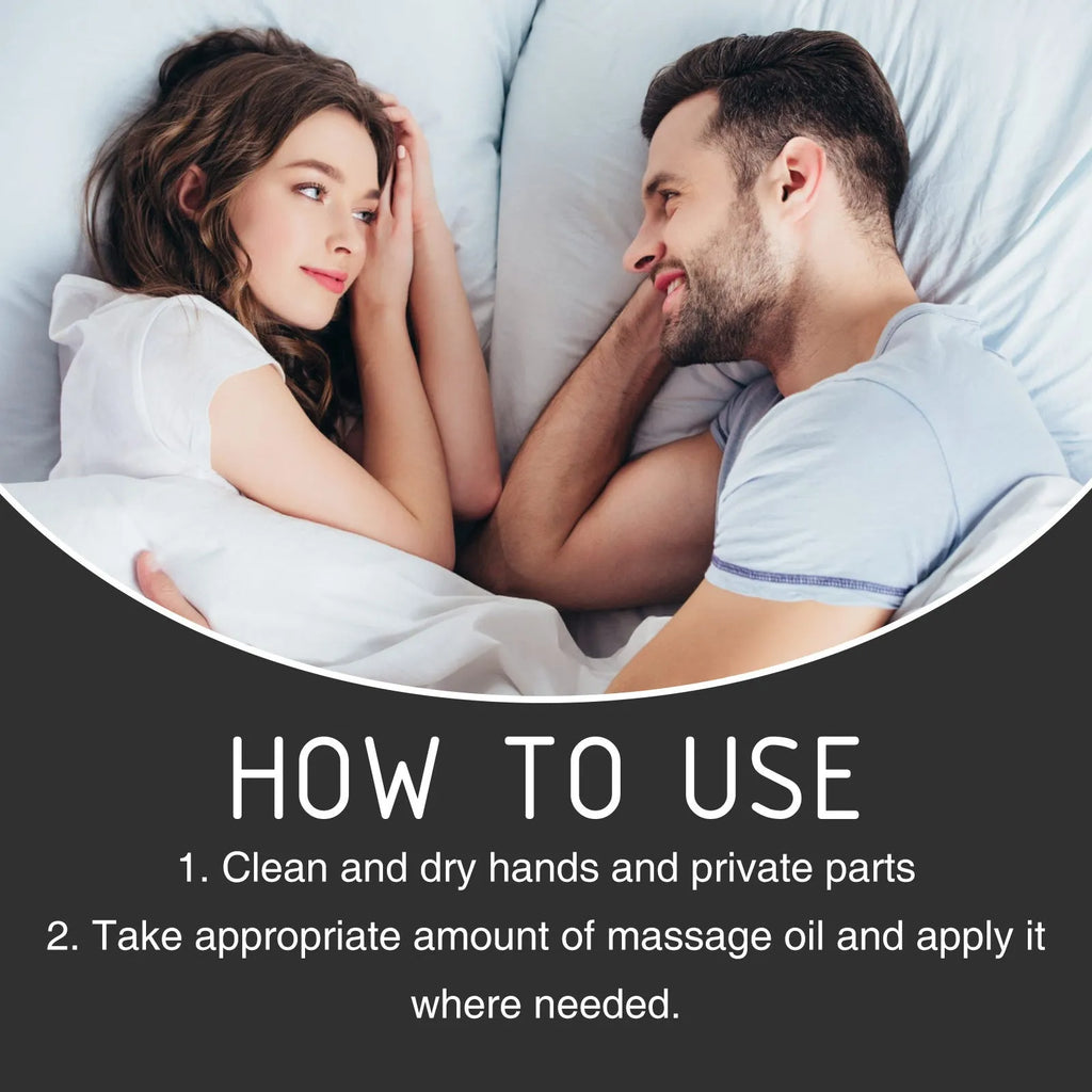 Men's body care massage oil in 10ml bottle with mineral oil, jojoba, vitamin E, cocoa butter, ginger