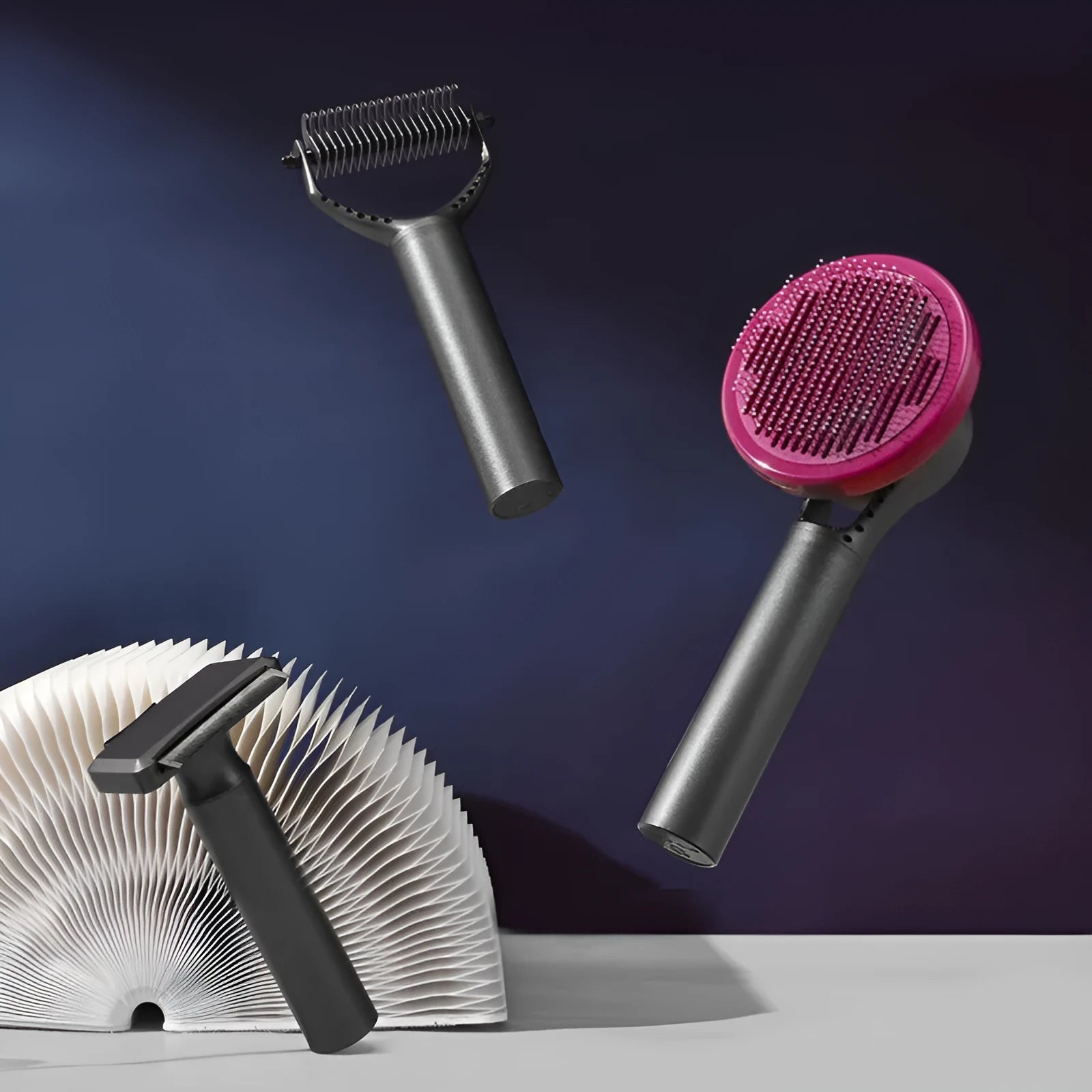 Massage knot washable pet grooming set with AUS304 stainless steel comb in matte black and noble purple
