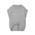 Grey knitted oversized vest sweater with contrast colour stripes for women, pullover style