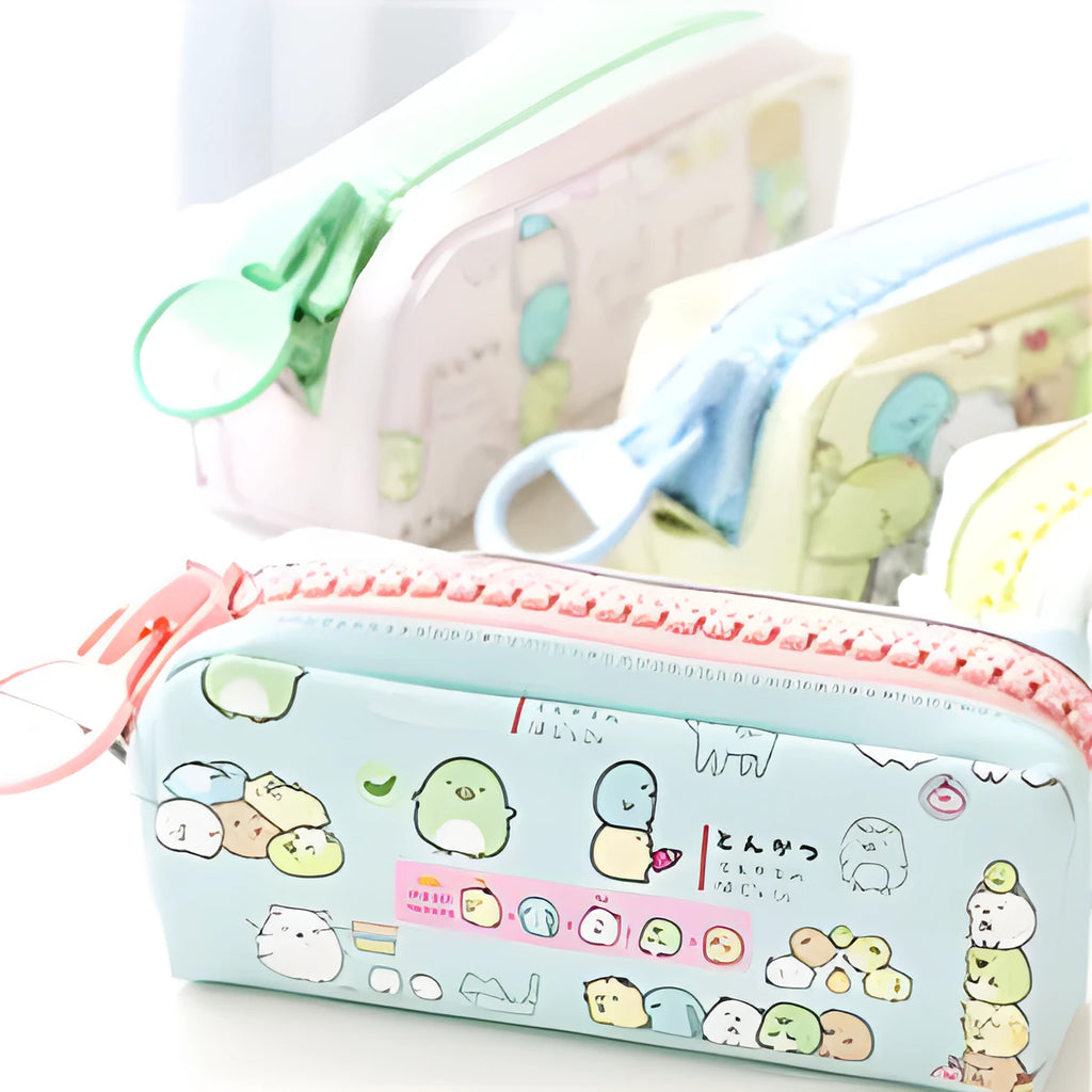 Creative simple cute corner animal pencil case in black cat pattern, leather, compact size