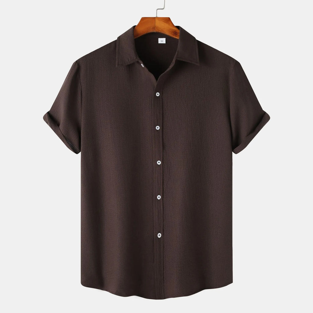 Men's short-sleeved polyester cardigan shirt available in multiple colours and sizes S through 5XL