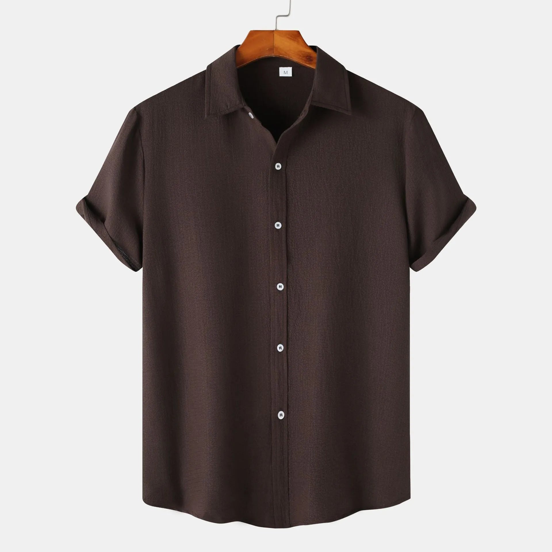 Men's short-sleeved polyester cardigan shirt available in multiple colours and sizes S through 5XL