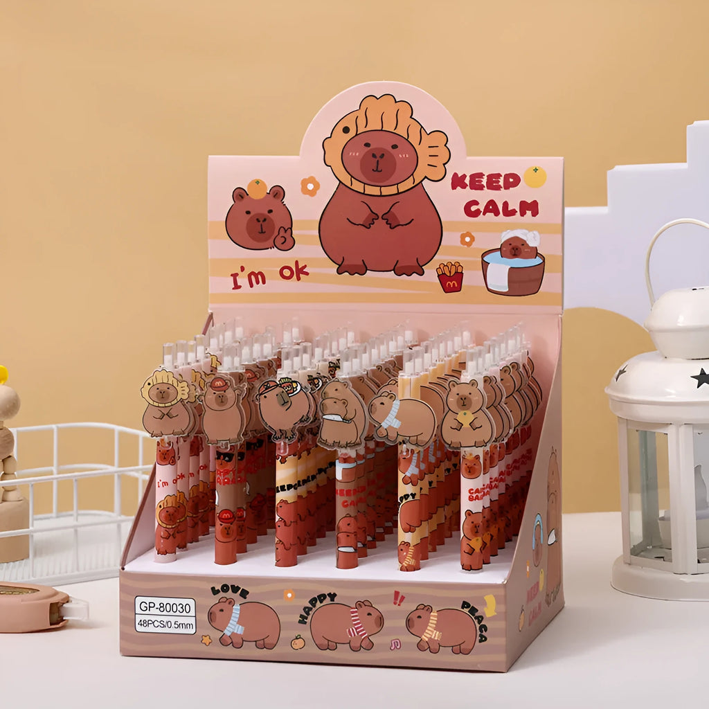 Cartoon bear gel pen pressing pen set with 48 pieces in box showing colourful designs