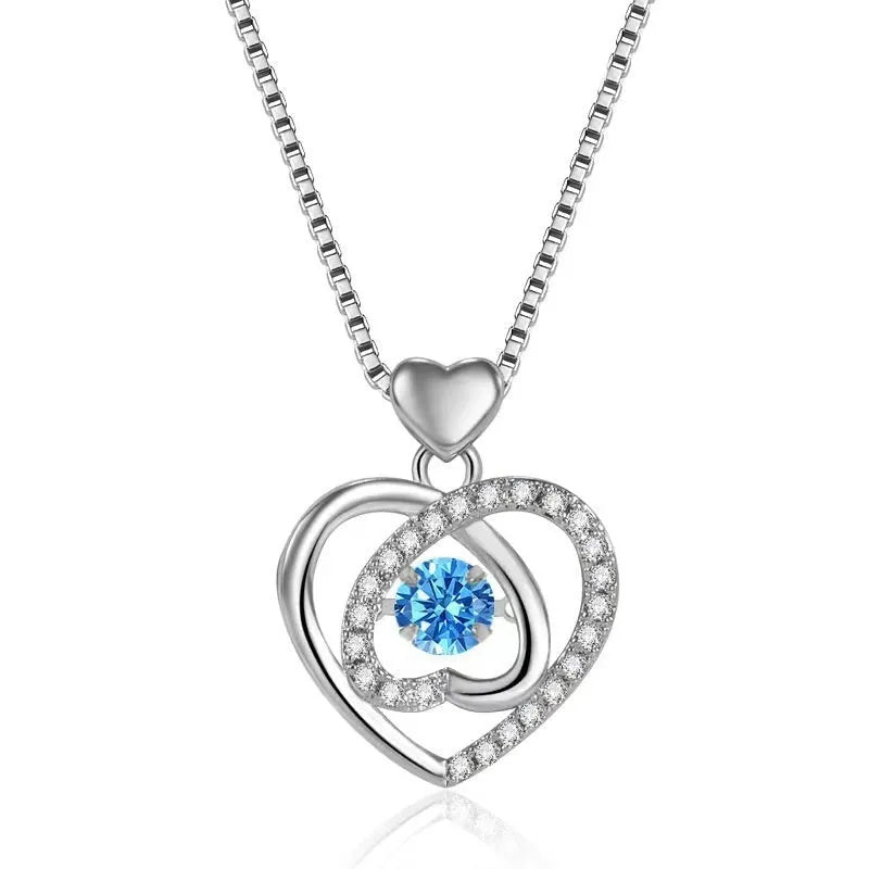 Blue beating heart necklace and bracelet set with mixed gem inlay on electroplated copper