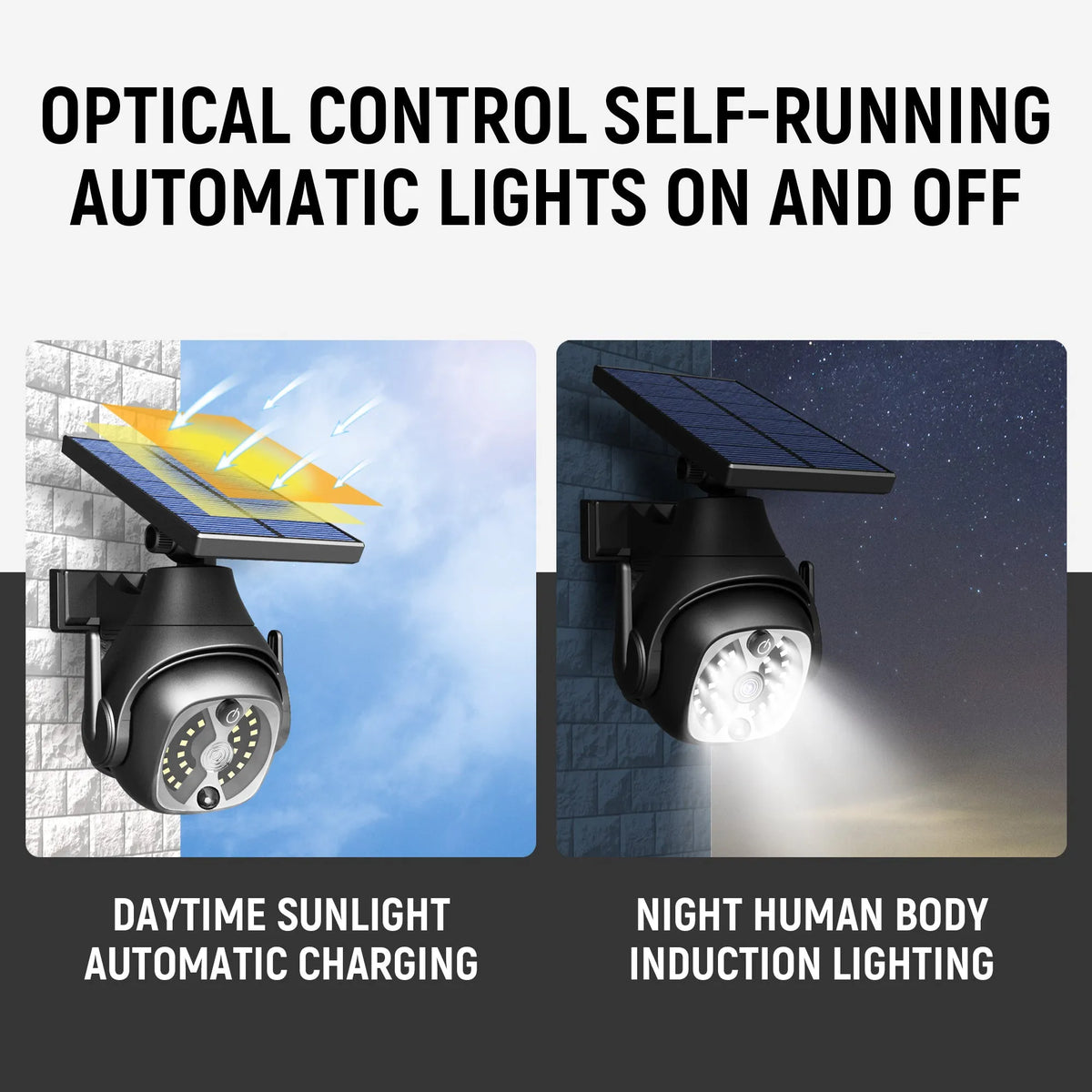 Solar powered outdoor wall light with human sensor, 1200mAh battery, ABS material, 145x120x170mm
