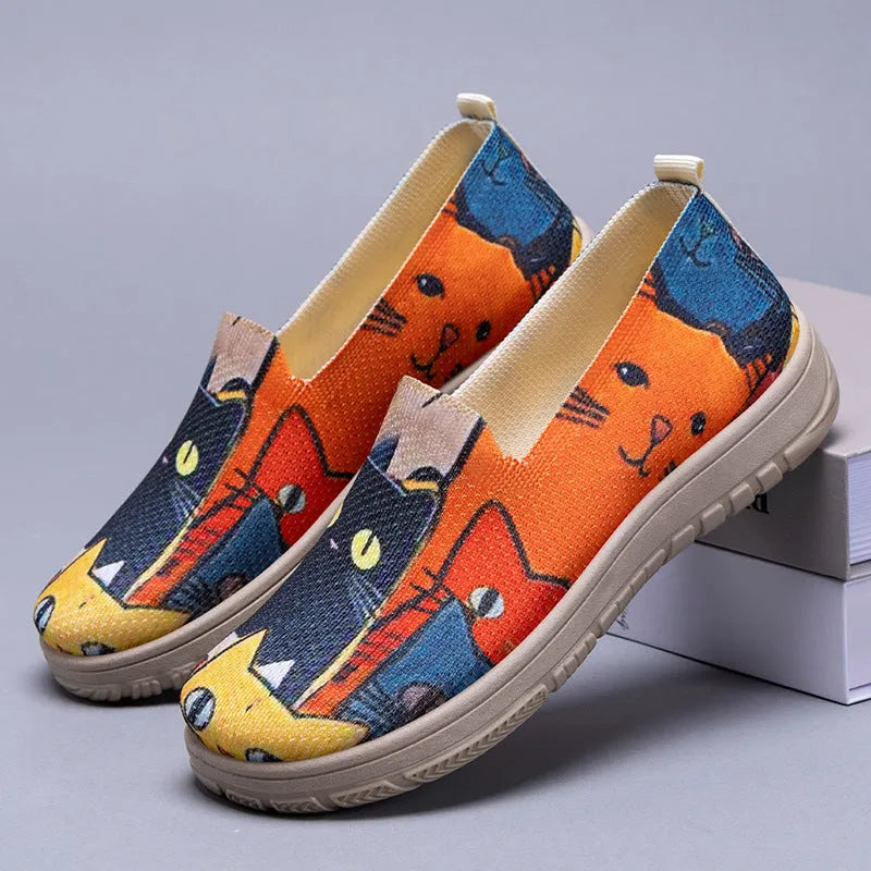 Plus size women's colour-blocking canvas slip-on pumps in YX22 rainbow colour, low top flat heel