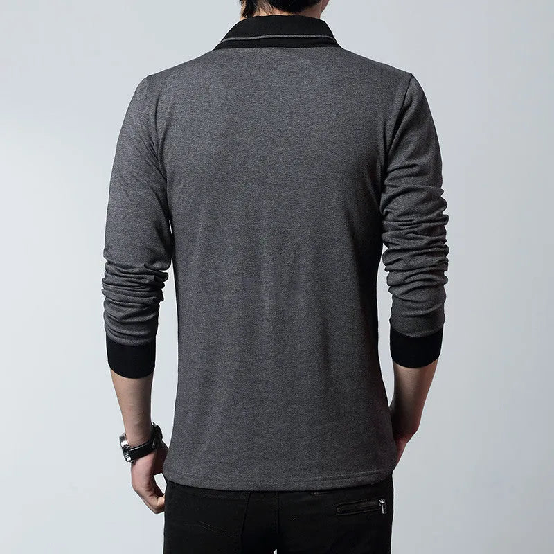 Men's long-sleeved V-neck t-shirt in cotton, slim fit, black colour option for spring and autumn