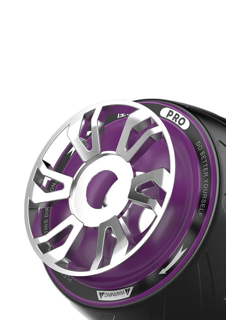 Abdominal exercise wheel in violet foam with hand grips on a gym mat