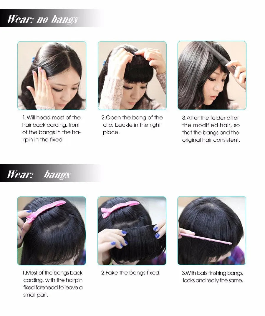 Synthetic blunt bangs hairpiece 22cm straight clip-in fringe in multiple colours