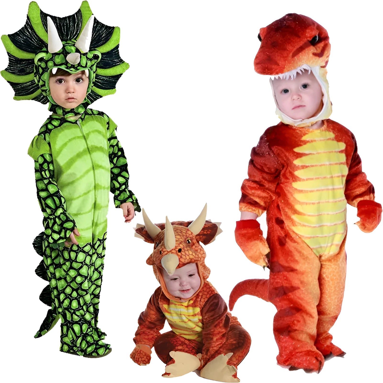 Jurassic Halloween costume for a child available in multiple colours including printed triceratops design.