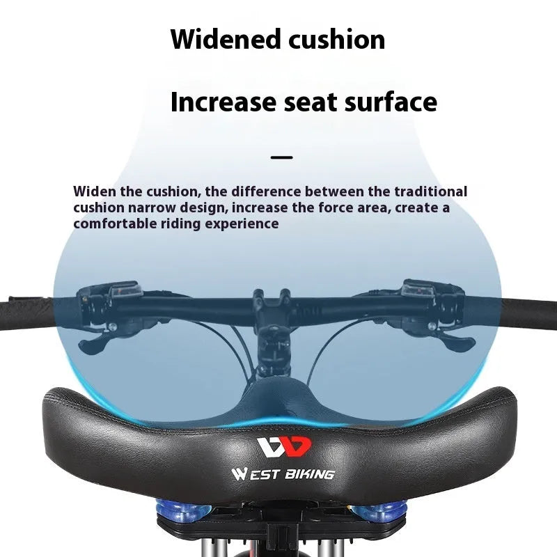 Black leather bicycle seat cushion with thick foam padding on a bike saddle.