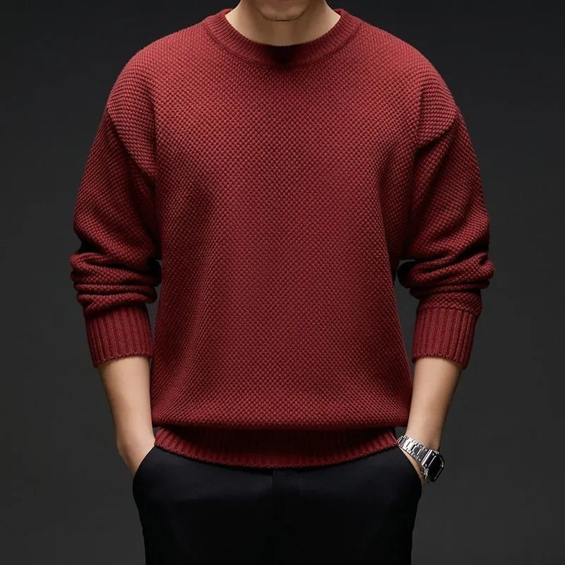 Ankela Red Dopamine low collar thickening polyester pullover sweater in Aili small silk red, front view