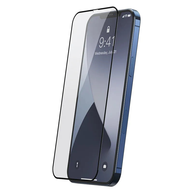 0.25mm tempered glass screen protector for iPhone 12 Mini, black, two-pack with cleaning bag