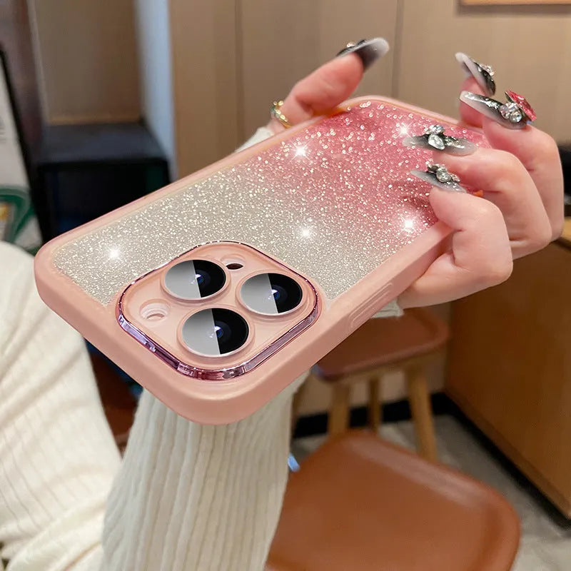 Ultra-thin transparent glitter phone case for iPhone with electroplated gradient flash colours