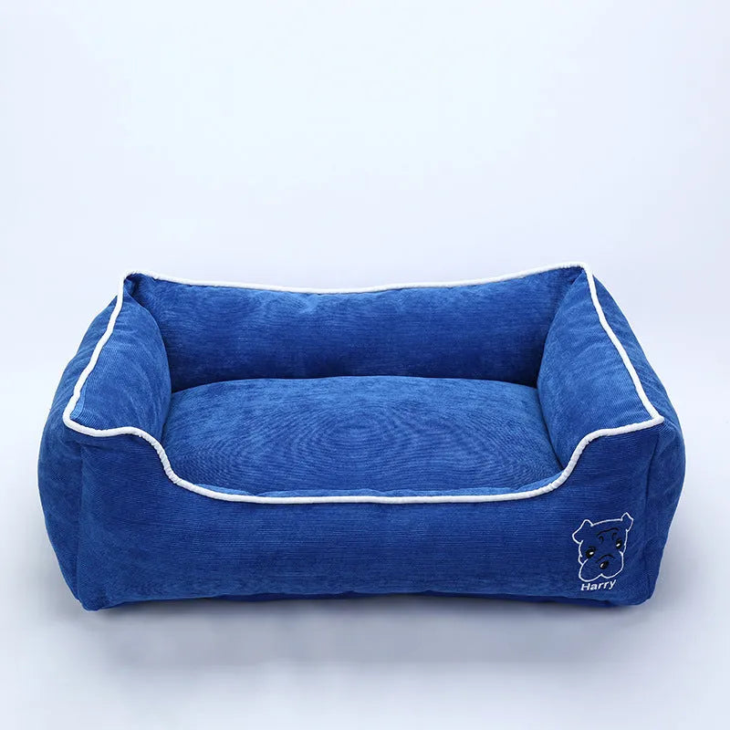 Bite resistant corduroy dog kennel in Blue colour, size XL, with dimensions 70 x 53 x 20 cm