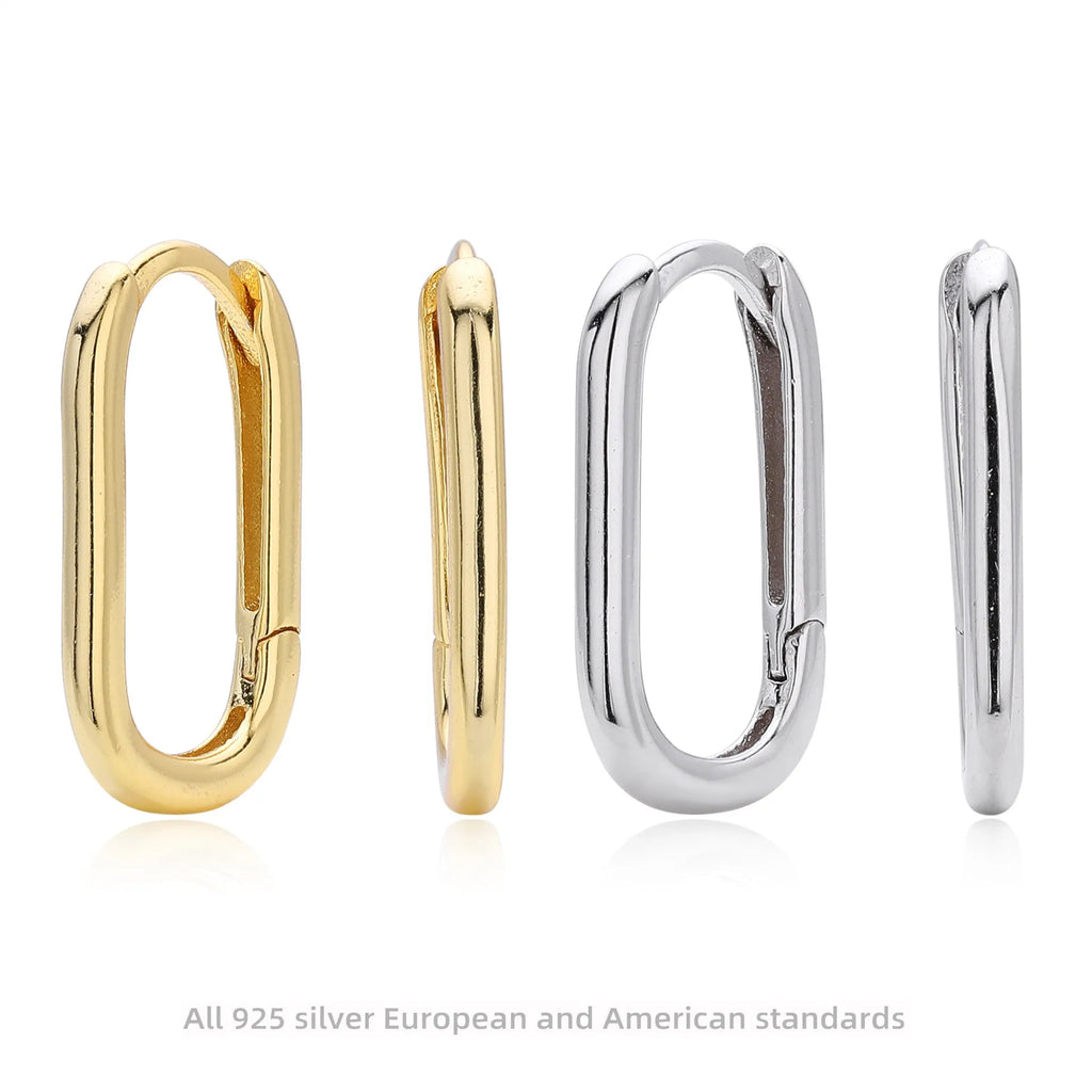 925 silver gold plated geometric earrings with oval and quadrilateral shapes