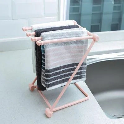 Foldable plastic kitchen dishcloth rack organiser in light blue colour