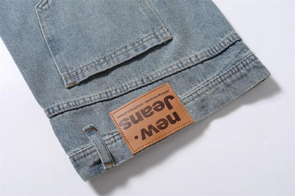 Men's blue reverse wear loose jeans in cotton denim with relaxed fit