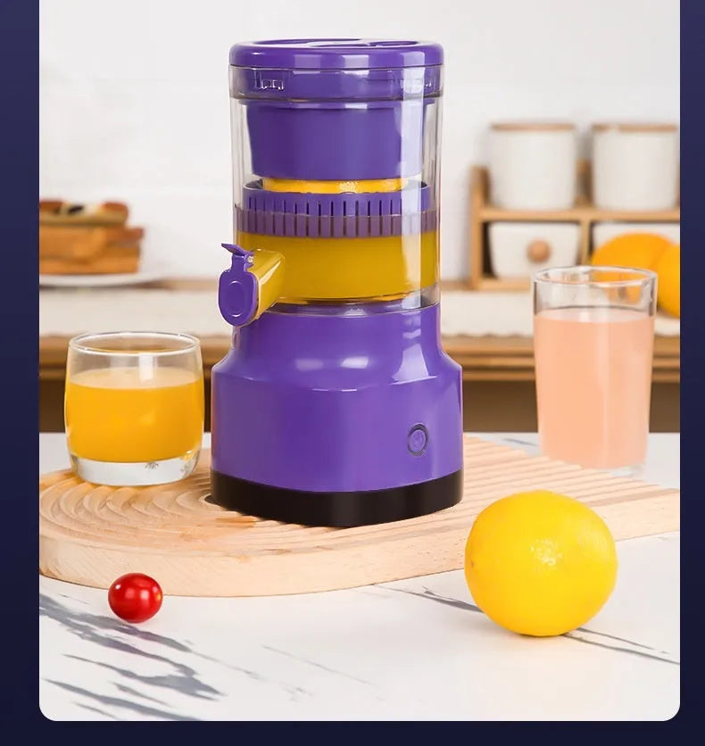 Purple USB rechargeable electric citrus juicer with detachable parts