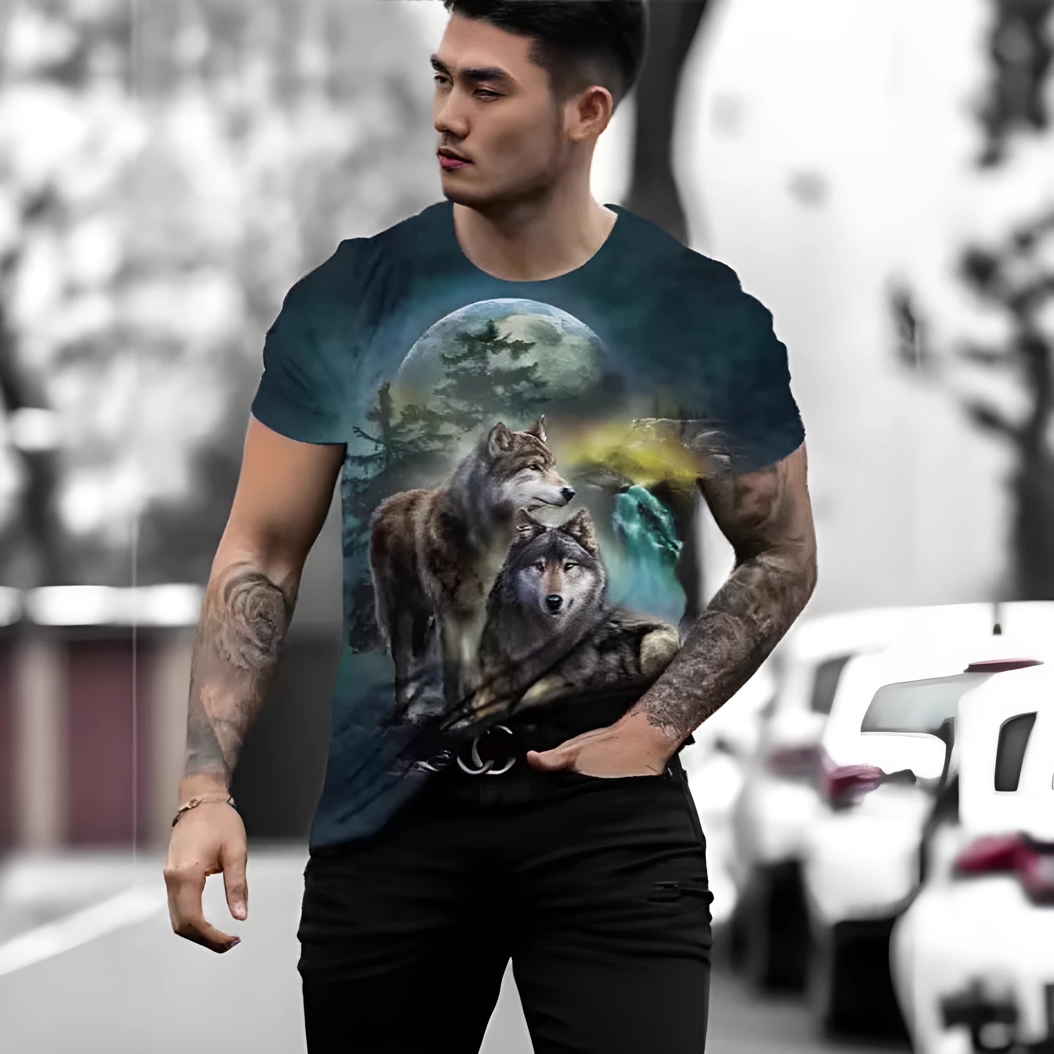 Retro 3D animal print men's short-sleeved t-shirt in thin bird eye cloth fabric