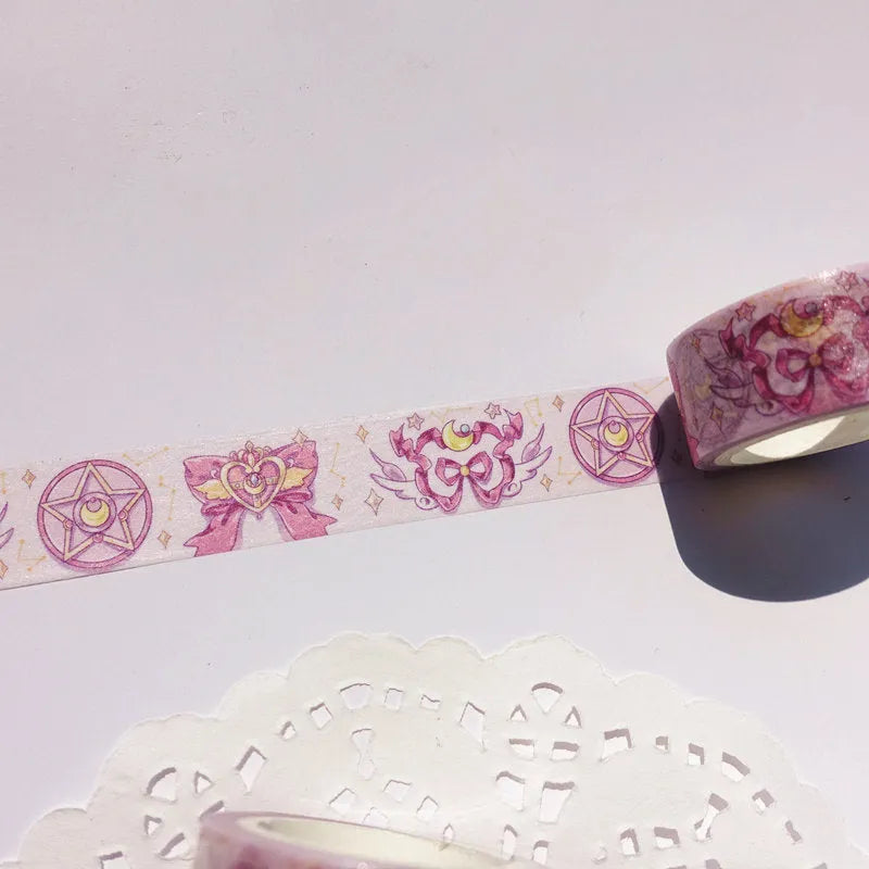 Roll of Japanese paper tape 5m x 1.5cm with decorative pattern on release paper
