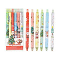 Six Christmas cartoon design plastic gel pens with press mechanisms and black refills