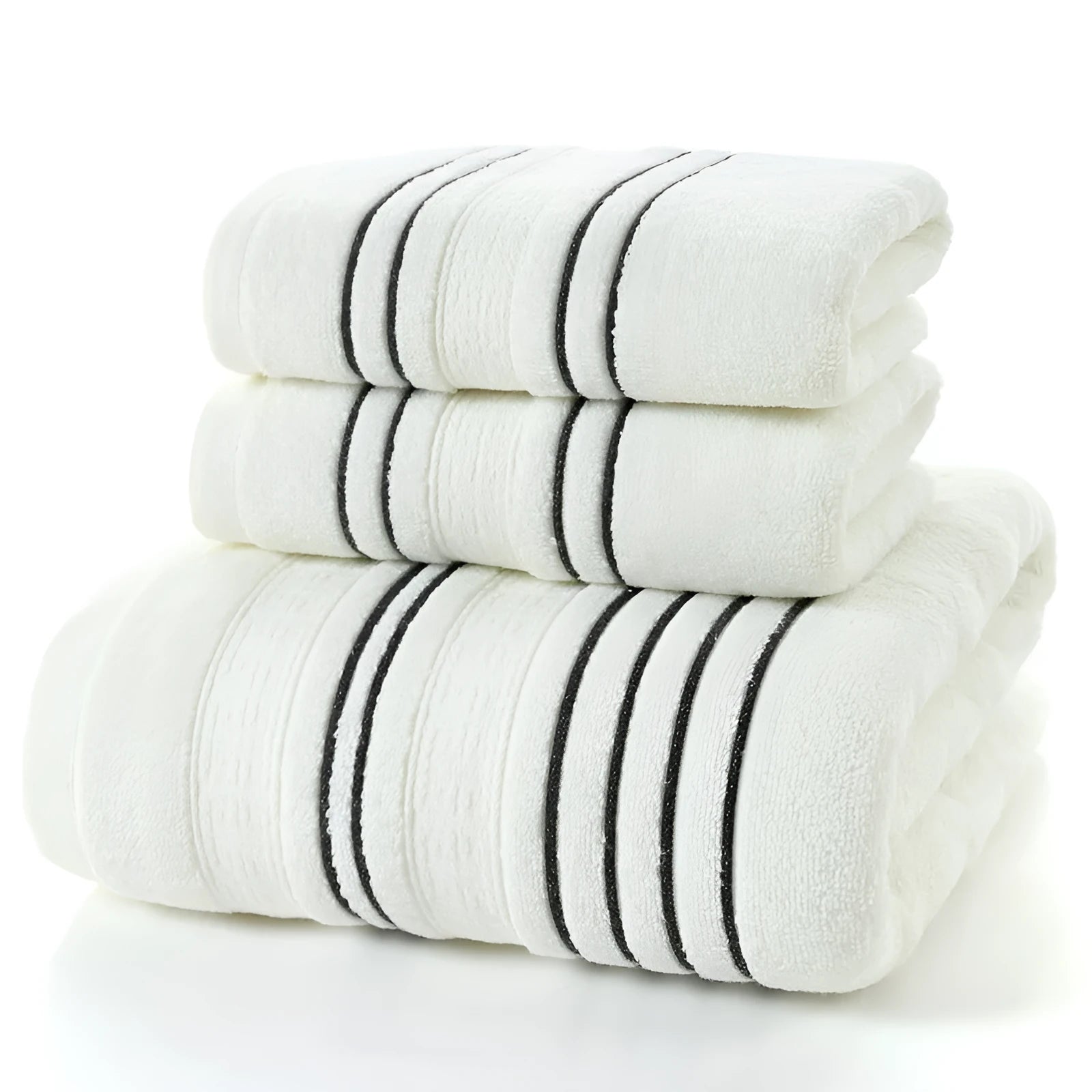 Pure cotton bath towel set with large bath towel and two hand towels in yarn-dyed fabric