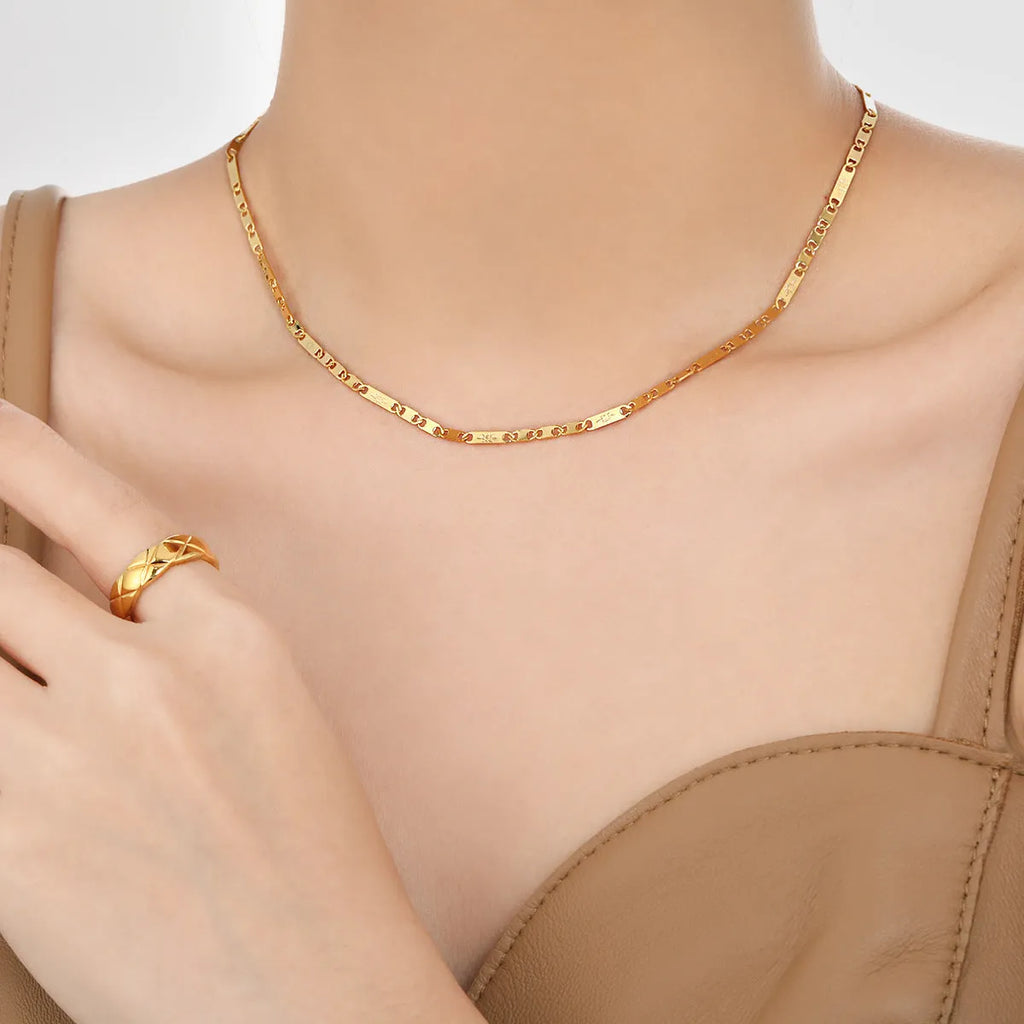 Gold titanium steel hammer pattern personality necklace with adjustable stud chain and Chinese character engraving