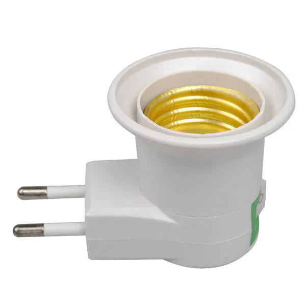 White wall plug-in E27 screw lamp holder adapter with a prominent on/off switch on the side.