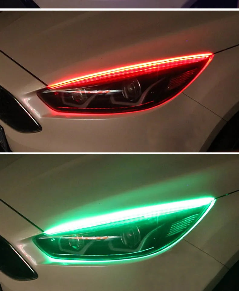 RGB LED daytime running light strip with remote control for General Motors cars in 30cm, 45cm, 60cm sizes.