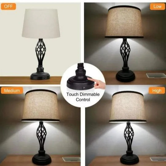 Touch control bedside table lamp with USB charging socket and alloy construction
