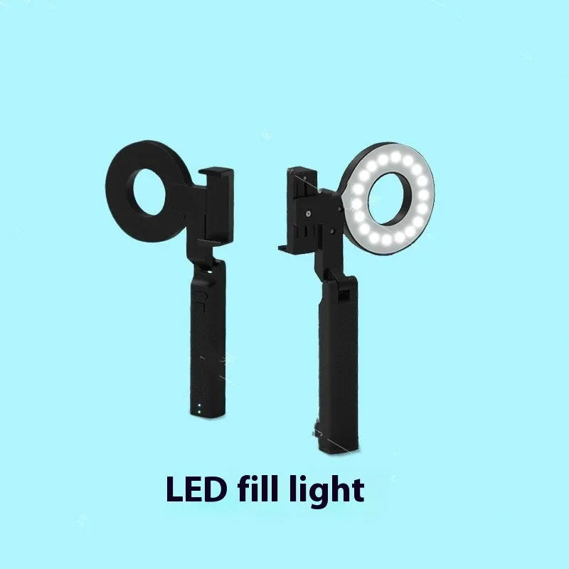 Black handheld LED fill light for phone photography with USB charging port