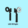 Black handheld LED fill light for phone photography with USB charging port