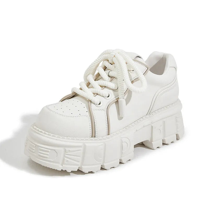 Beige and pink leather muffin bottom casual shoes with rubber foam soles