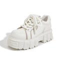 Beige and pink leather muffin bottom casual shoes with rubber foam soles