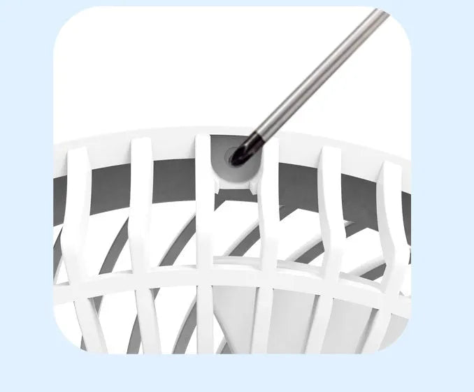 Portable 7-inch rechargeable folding desk fan with LED lamp and aromatherapy, white colour, placed on a table