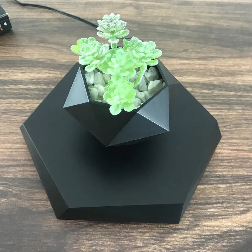 Hexagonal wood grain magnetic levitating flower pot floating 15mm above base
