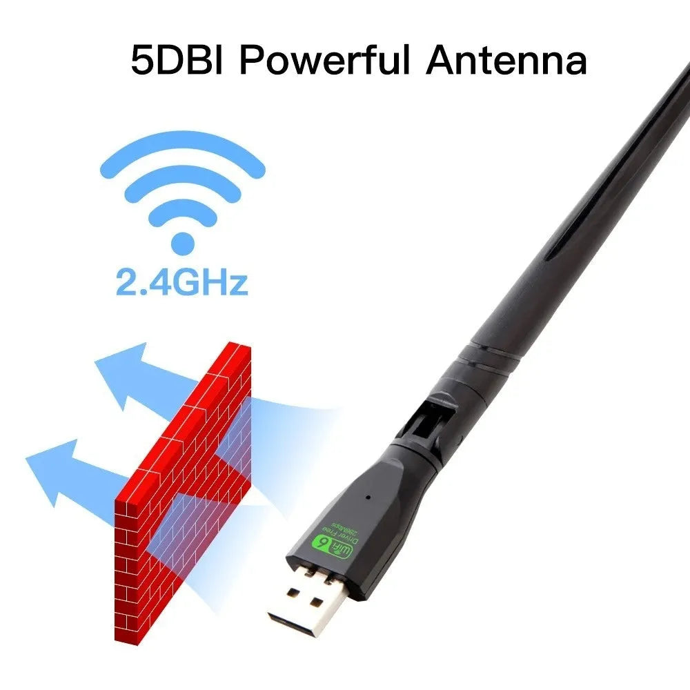 Black USB WiFi6 wireless network card with compact design for computer connectivity