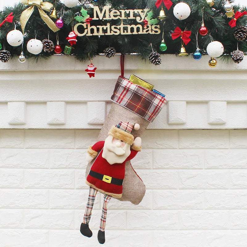 Christmas sock gift bag in non-woven fabric with old man design measuring 21.5x50.5x24cm