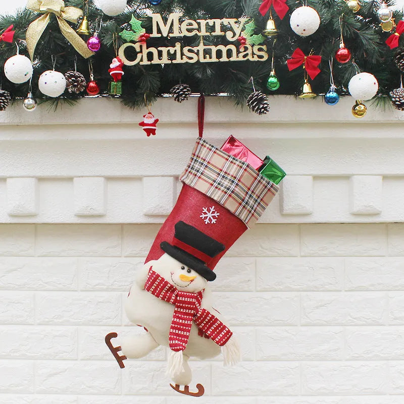 Christmas sock gift bag in non-woven fabric with old man design measuring 21.5x50.5x24cm