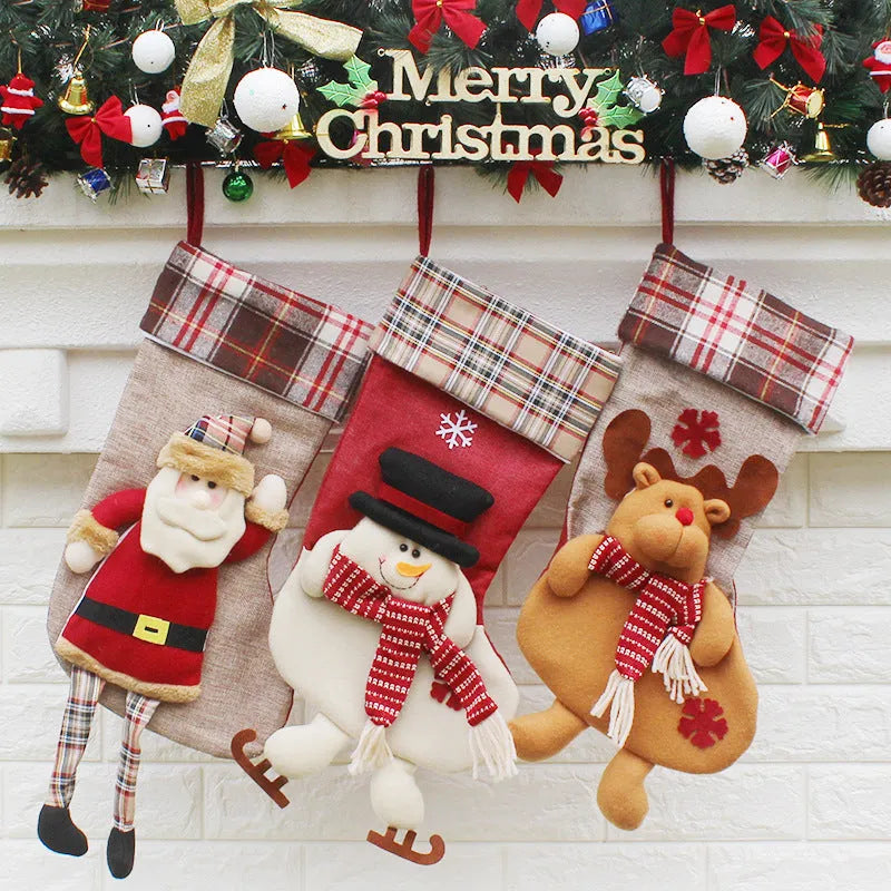 Christmas sock gift bag in non-woven fabric with old man design measuring 21.5x50.5x24cm