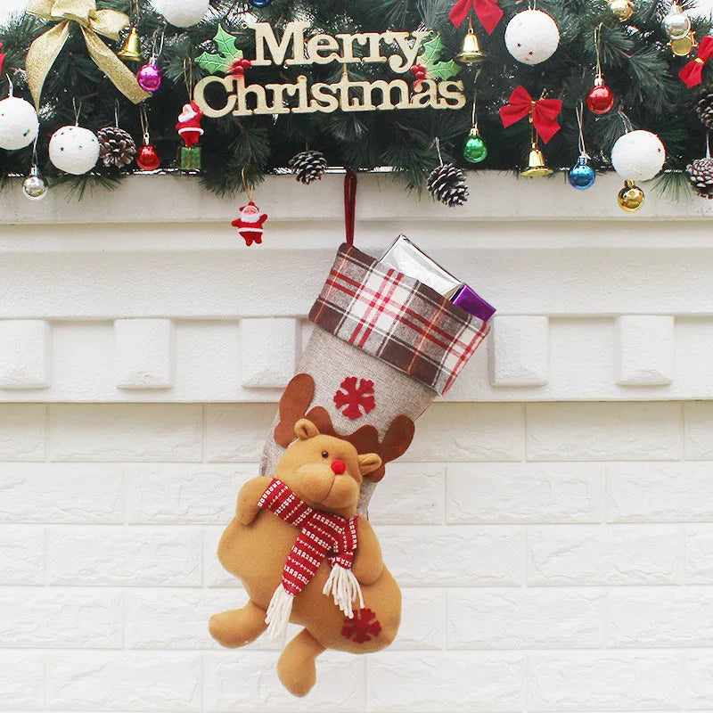 Christmas sock gift bag in non-woven fabric with old man design measuring 21.5x50.5x24cm