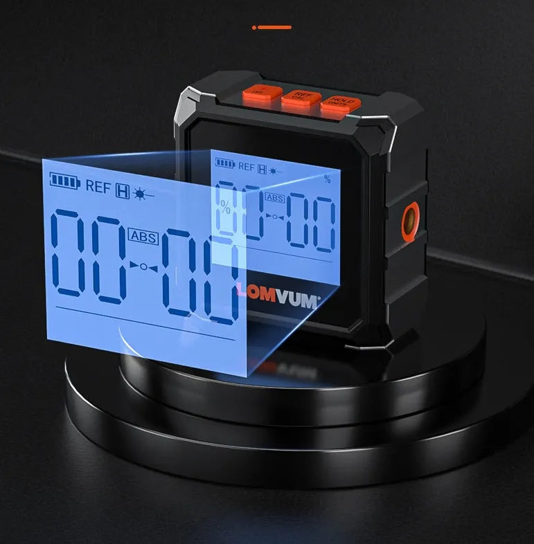 Digital laser infrared woodworking tape measure with alloy casing and display.